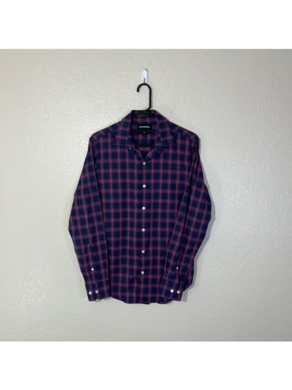 Bonobos Navy Pink Nylon Stretch Long Sleeve Button Shirt Slim Small S